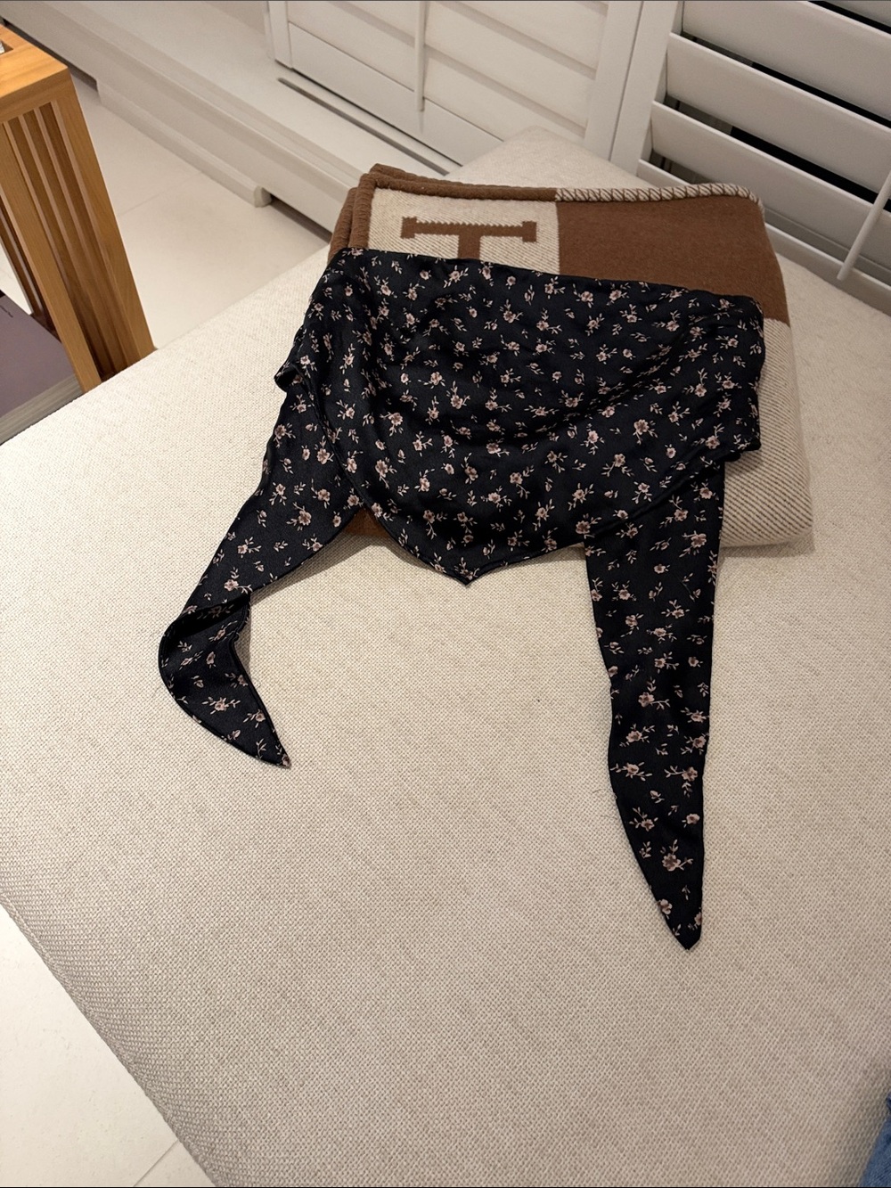 Garage Black Asymmetrical Floral Top with Pink Accents